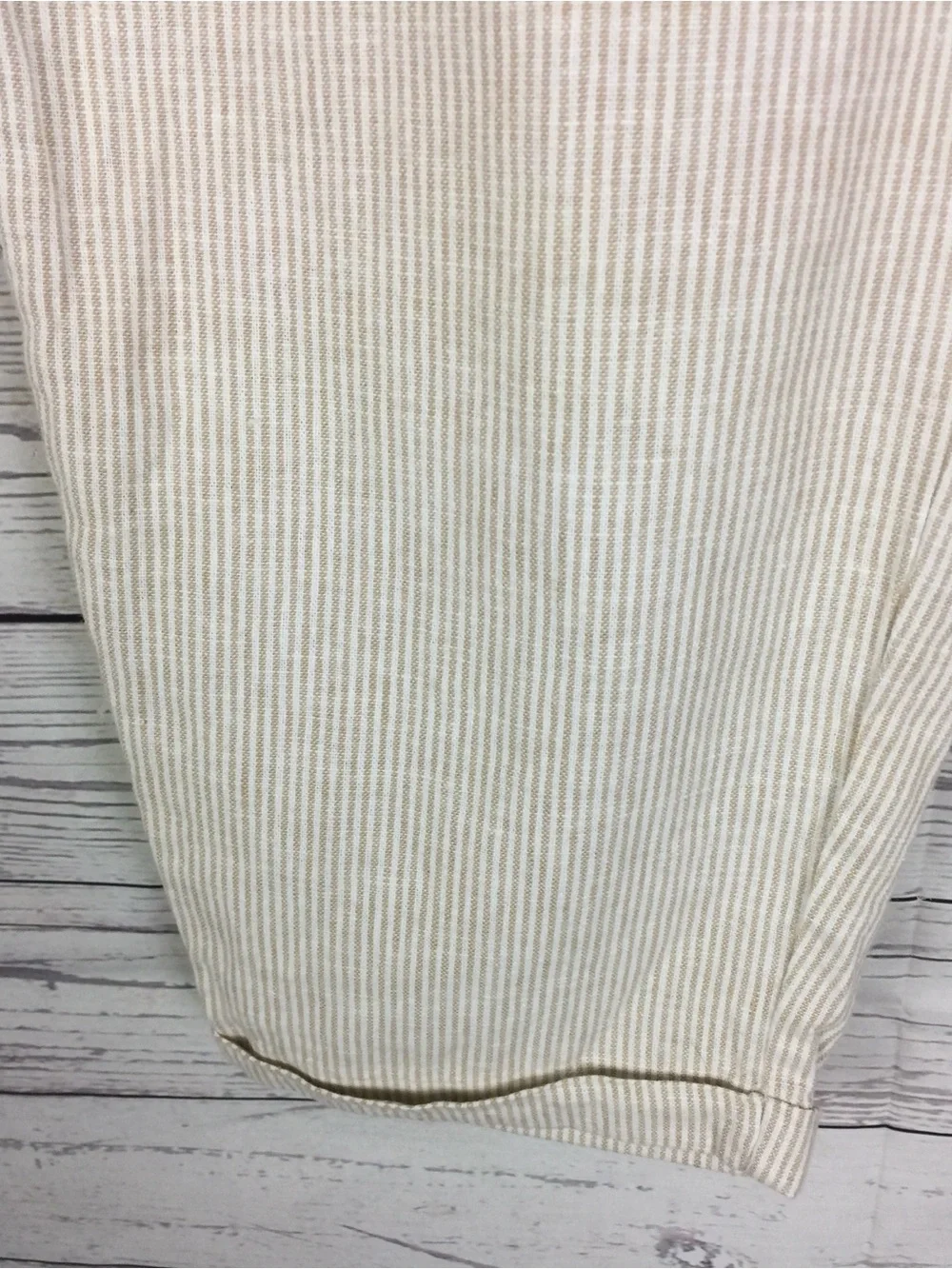 J.Crew Womens Tan White Pinstriped Cotton Linen Drawstring Cuffed Pants Size 10o